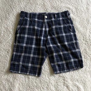 Boy's blue & white plaid shorts, 28W, 10L